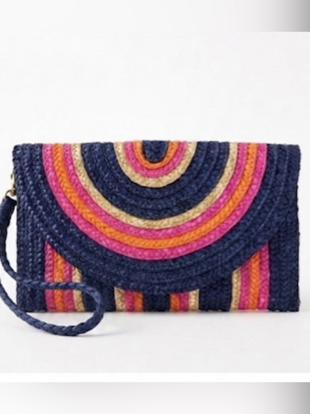 BOHO Bright and Colorful Woven Clutch- MudPie, vacation purse
